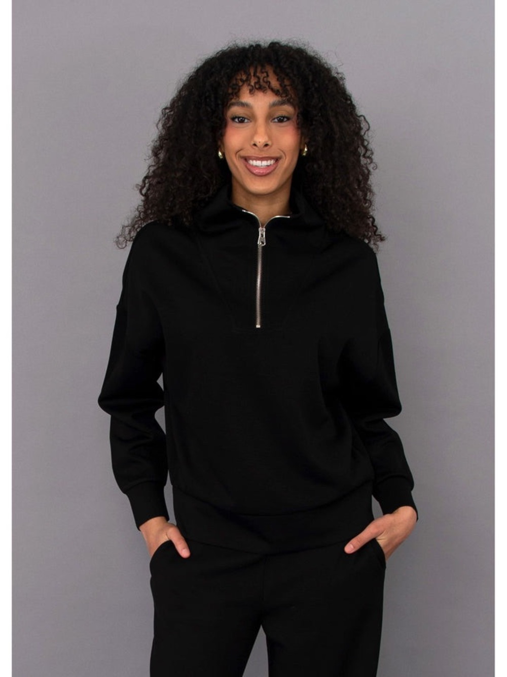 RD Style Black Seanni Ribbed 1/4 zip sweatshirt, size L
